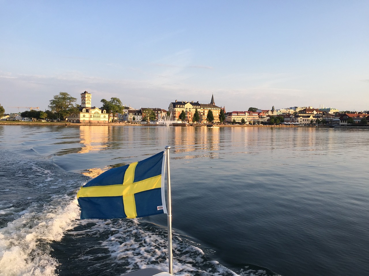 Swedish flag and harbor