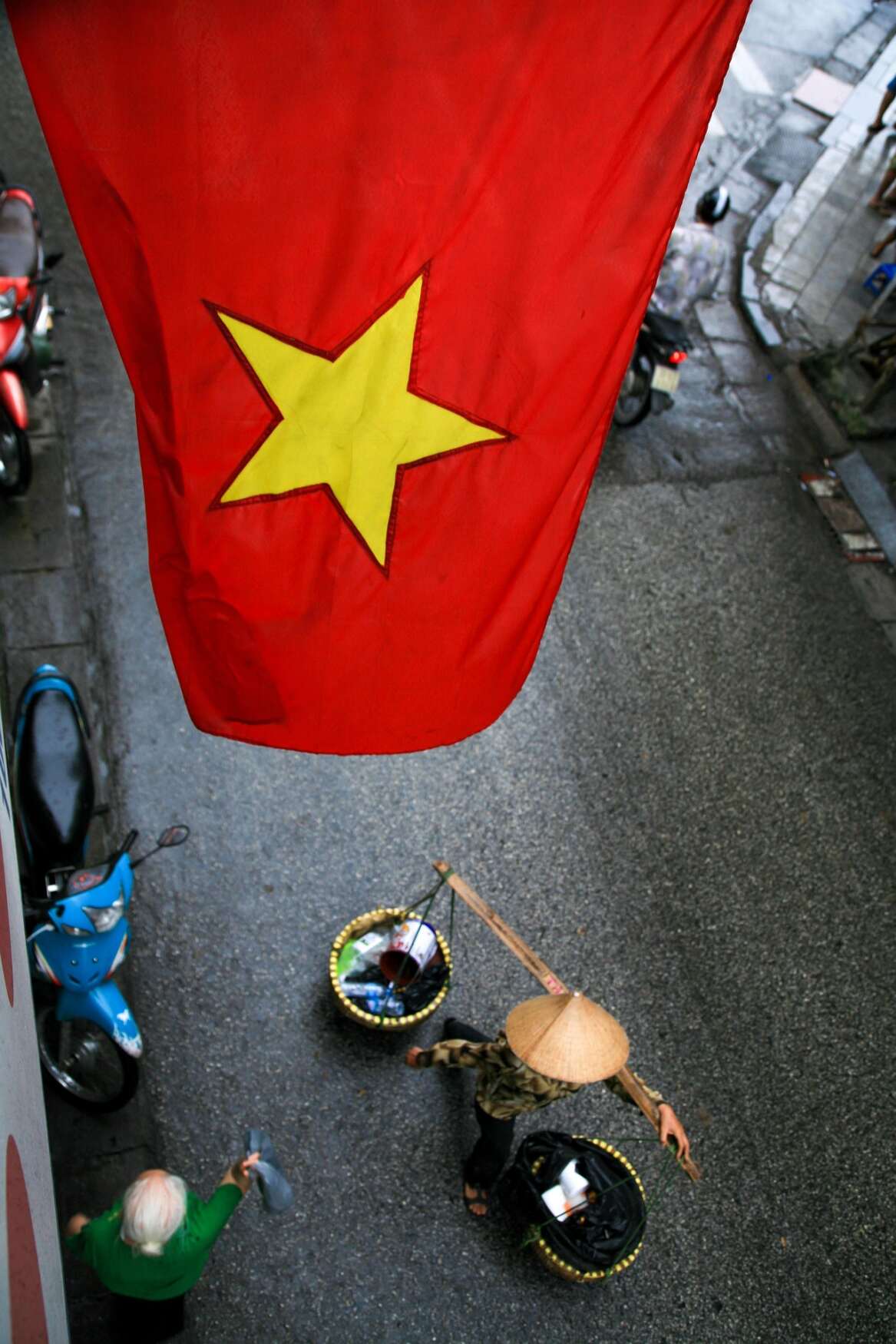 Vietnam flag with street scene