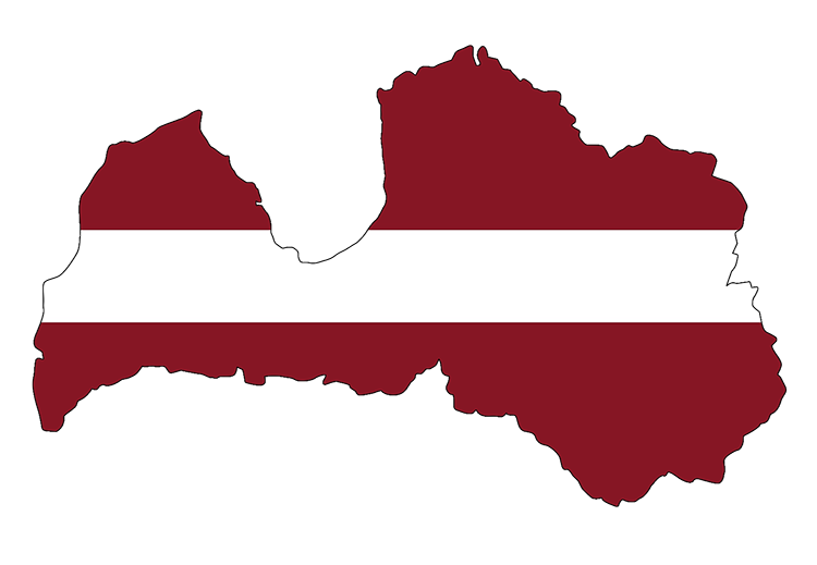 Latvia flag in the shape of the country